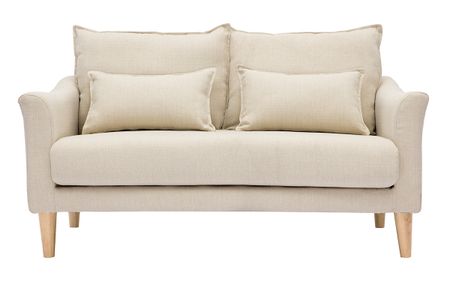Canapé scandinave 2 places en tissu beige et bois clair KATE