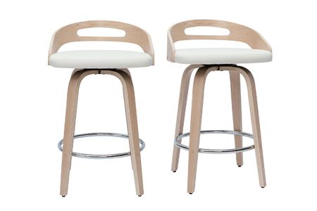 Tabourets de bar design bois clair et polyuréthane blanc 65cm pivotant 360° (lot de 2) MANO