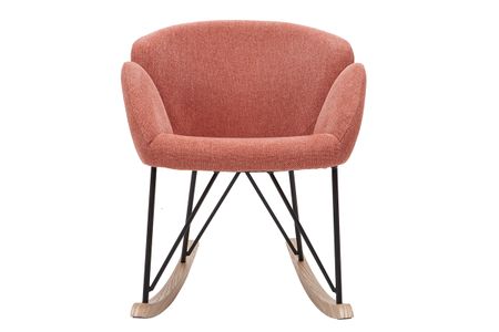 Rocking chair en tissu effet velours texturé terracotta, métal noir et bois clair RHAPSODY