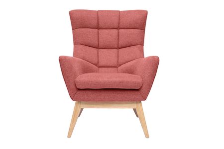 Fauteuil scandinave en tissu effet velours texturé terracotta et bois clair BRODY
