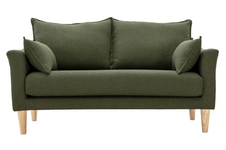 Canapé scandinave 2 places en tissu vert kaki et bois clair KATE