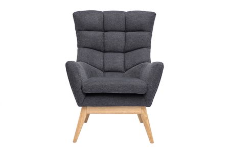 Fauteuil scandinave en tissu effet velours texturé gris foncé et bois clair BRODY
