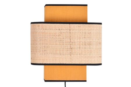 Applique murale en lin jaune moutarde et rabane naturelle H28 cm TERA