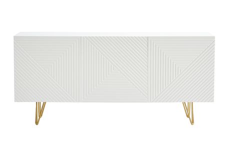 Buffet design blanc et métal doré 3 portes L160 cm OZEN