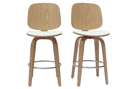 Tabourets de bar design pivotants blancs et bois clair H66 cm (lot de 2) BECK
