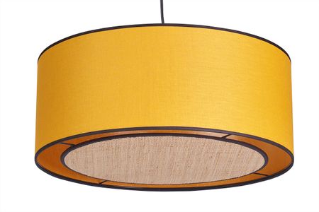Suspension cylindrique en lin jaune moutarde et rabane naturelle D50 cm TRAVES