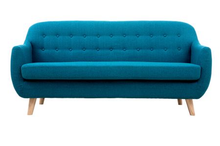 Canapé scandinave déhoussable 3 places en tissu bleu canard et bois clair YNOK