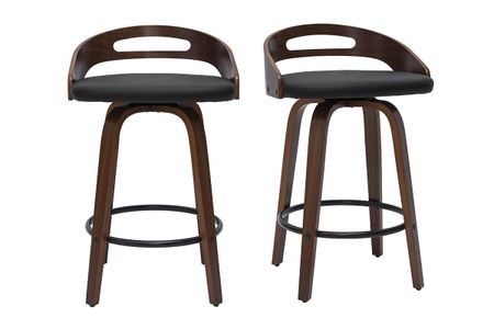 Tabourets de bar design noirs et bois foncé 65cm (lot de 2) MANO