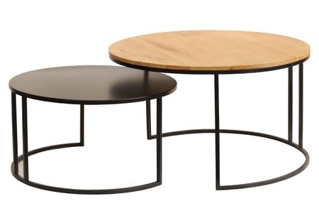 Tables basses gigognes rondes bois manguier massif et métal noir (lot de 2) TAHL