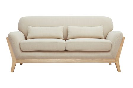 Canapé scandinave 2 places en tissu beige et bois clair YOKO