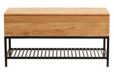 Banc d'entrée industriel avec coffre de rangement en bois massif et métal noir L100 cm SORG