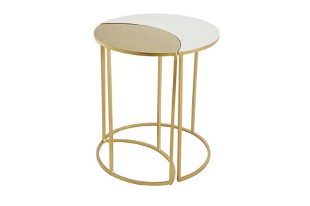 Table d'appoint en métal laqué blanc et doré TOSCANE