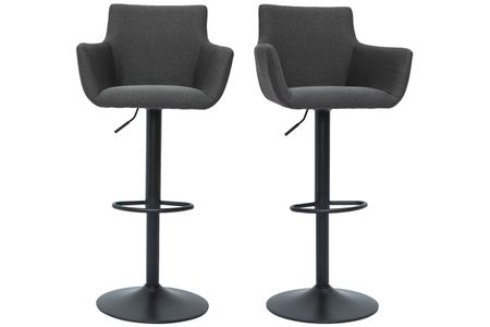 Tabourets de bar réglables tissu gris anthracite métal noir (lot de 2) CARLIE