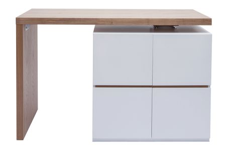 Îlot - table de bar modulable avec rangement blanc mat et bois clair chêne L140-165 cm MAX