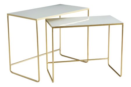 Tables basses gigognes rectangulaires design blanc et métal doré (lot de 2) WESS