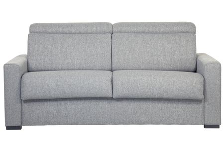Canapé convertible avec têtières ajustables 3 places en tissu gris clair avec matelas 18 cm NORO