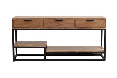 Meuble TV en bois massif et métal noir L115 cm WARREN