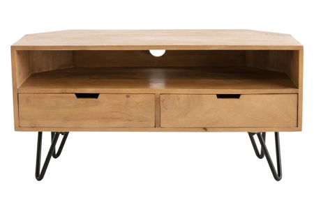 Meuble TV d'angle en bois manguier massif et métal noir L100 cm VIBES
