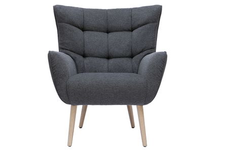 Fauteuil scandinave en tissu effet velours texturé gris foncé et bois clair AVERY