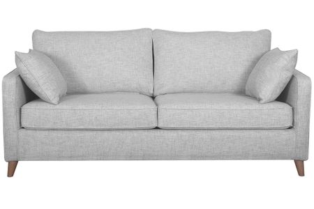 Canapé convertible scandinave 3 places en tissu gris clair et bois clair avec matelas 10 cm PAPEL