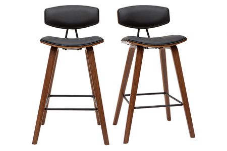 Tabourets de bar design noir et bois foncé H69 cm (lot de 2) VASCO