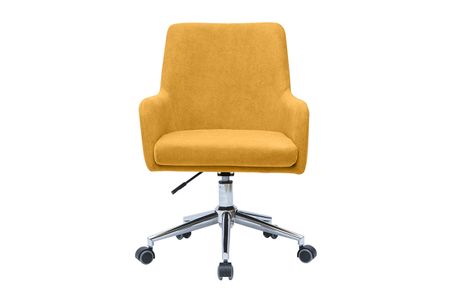 Chaise de bureau à roulettes en tissu effet velours jaune moutarde et acier chromé SHANA