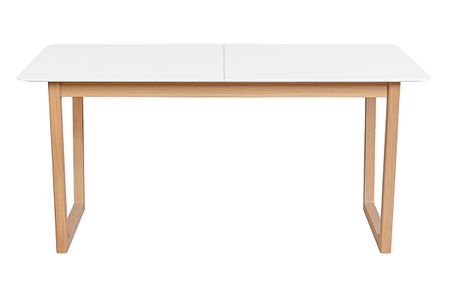Table à manger extensible rectangulaire rallonges intégrées finition blanc et bois clair chêne massif L160-240 cm LAHO