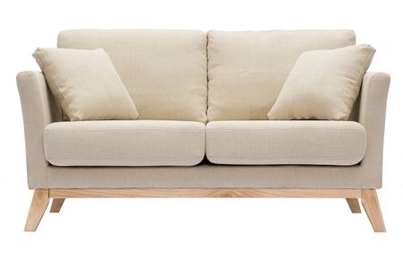 Canapé scandinave déhoussable 2 places en tissu beige et bois clair OSLO