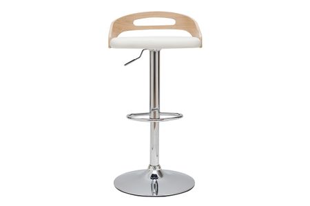 Tabouret de bar réglable design blanc et bois clair MANO