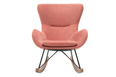 Rocking chair scandinave en tissu effet velours texturé terracotta, métal noir et bois clair ESKUA