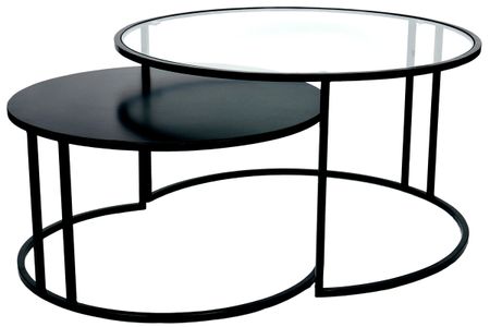 Tables basses gigognes rondes design verre trempé et métal noir TAHL (lot de 2)