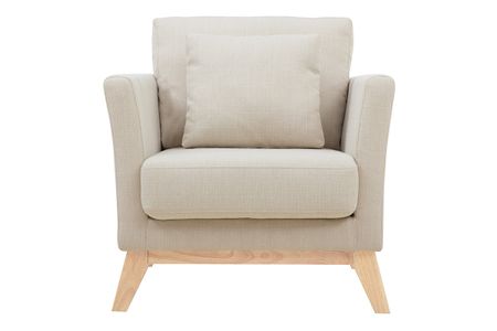 Fauteuil scandinave déhoussable en tissu beige et bois clair OSLO
