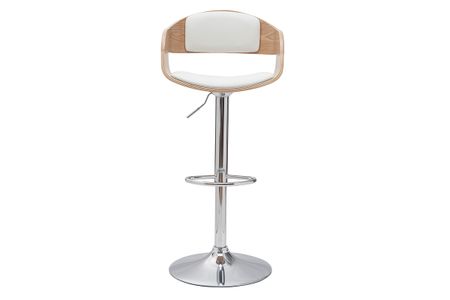 Tabouret de bar design réglable blanc et bois clair EUSTACHE