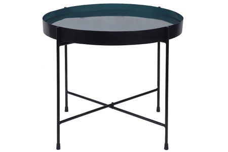 Table d'apppoint ronde avec plateau réversible bleu canard / noir D51 cm SATEEN