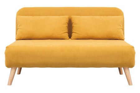 Chauffeuse 2 places convertible en tissu effet velours moutarde et bois clair AMIKO
