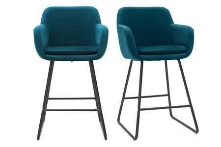 Tabourets de bar en velours bleu pétrole H65 cm (lot de 2) AMIKA