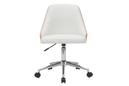 Chaise de bureau à roulettes design blanc, bois clair et acier chromé QUINO