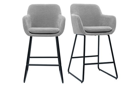 Tabourets de bar en tissu effet velours gris H65 cm (lot de 2) AMIKA