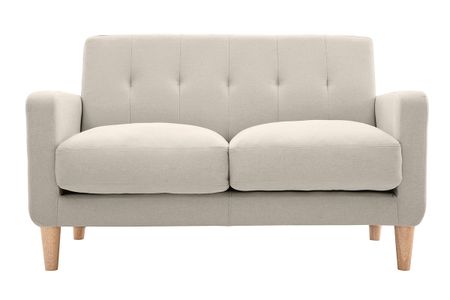 Canapé scandinave 2 places en tissu beige et bois clair LUNA