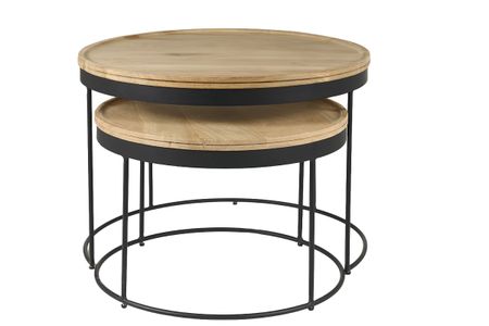 Tables basses gigognes rondes bois manguier massif et métal noir (lot de 2) LEDGE