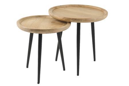 Tables basses gigognes rondes bois manguier massif et métal noir (lot de 2) PYTA