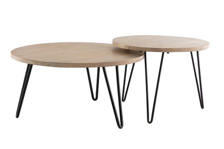 Tables basses gigognes rondes bois manguier massif et métal noir (lot de 2) VIBES