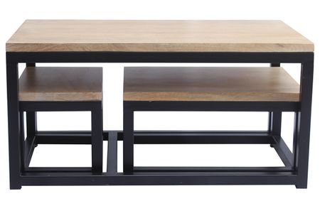Tables basses gigognes bois manguier massif et métal noir (lot de 3) FACTORY