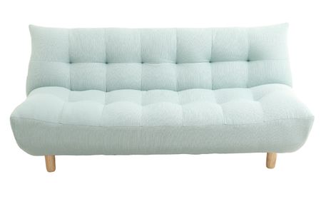 Canapé convertible scandinave en tissu menthe à l'eau et bois clair YUMI