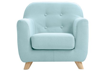 Fauteuil enfant scandinave en tissu menthe à l'eau et bois clair NORKID