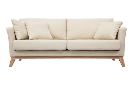 Canapé scandinave déhoussable 3 places en tissu beige et bois clair OSLO