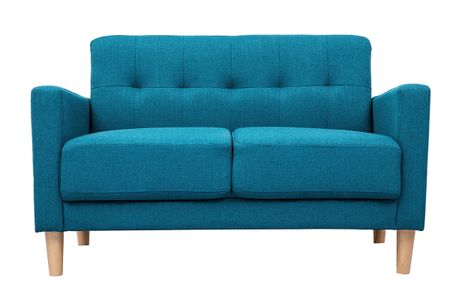 Canapé scandinave 2 places en tissu bleu canard et bois clair MOON