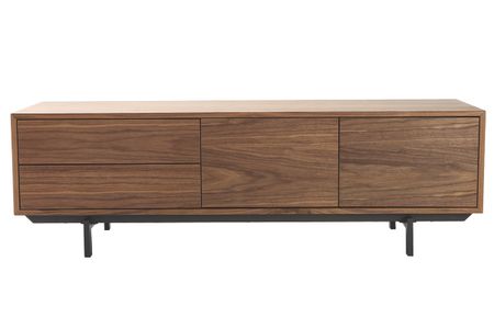 Meuble TV vintage en bois foncé avec rangements fermés L160 cm MANNY