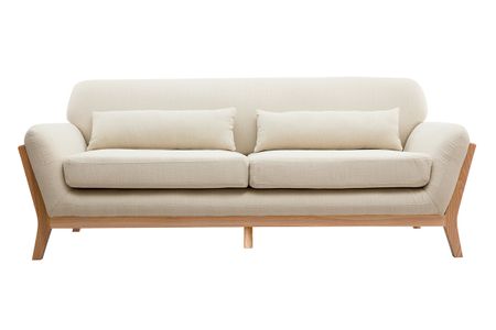 Canapé scandinave 3 places en tissu beige et bois clair YOKO