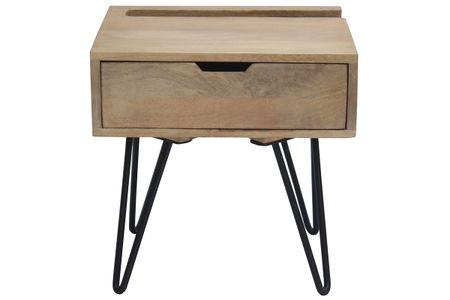 Table de chevet industrielle bois manguier massif et métal noir VIBES